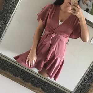 Pink wedding guest mini dress